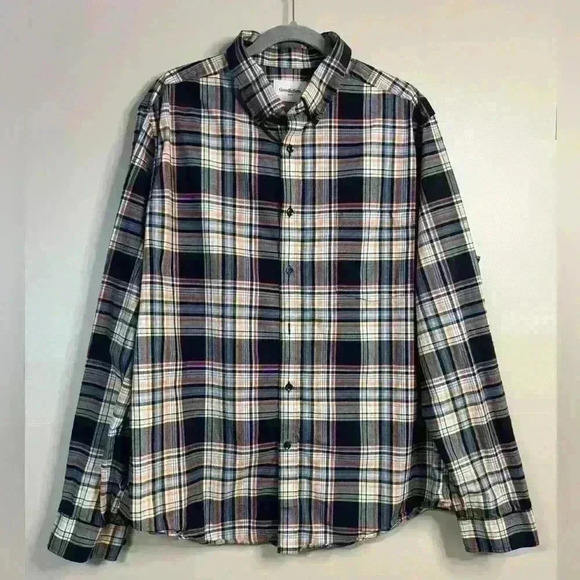 Goodfellow & Co Northrop button down plaid blue orange navy long sleeve sz XL - Picture 1 of 12